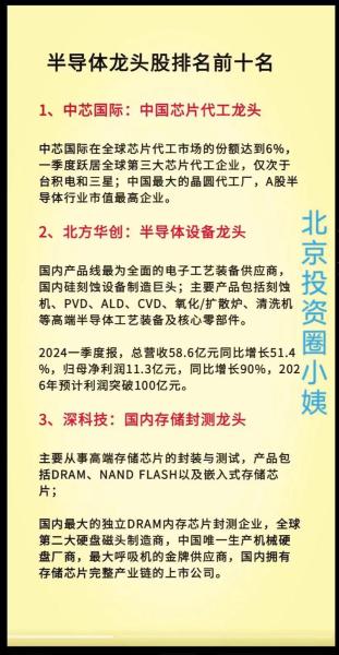 半导体芯片龙头股排名前十(名单一览)